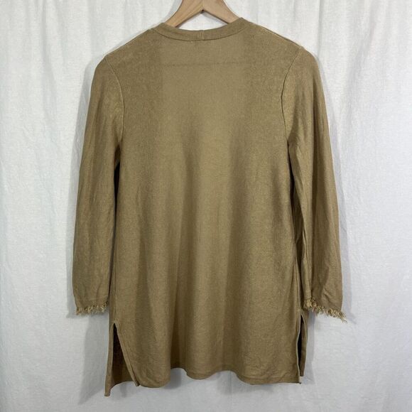 J. Jill Linen Blend Fringe Tan Open Front Cardigan Sweater Womens Size XS Beach - Picture 2 of 8